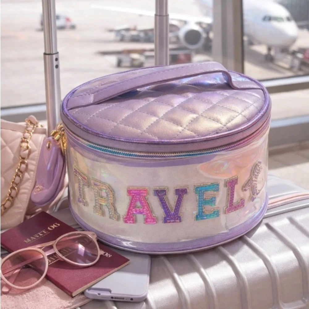 Travel Glam Iridescent Clear Holographic Cosmetic Makeup Bag NWT